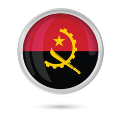 Angola flag vector illustration isolated on white background. Angola round button glossy shiny flag official colors, 3D graphic for independence Day 11th November, Angola flag badge banner, poster, fl