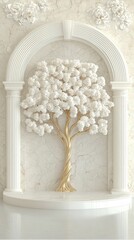 Golden Tree with White Blossoms in Marble Archway