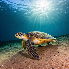 Obraz premium Underwater Sea turtle in the Galapagos island background