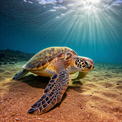 Fototapeta premium Underwater Sea turtle in the Galapagos island background