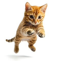 Obraz premium Playful Ocicat Jumping in White Background