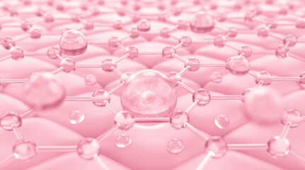 Serum or Vitamin molecule on skin cell, Concept of skin care cosmetics solution, 3D rendering.