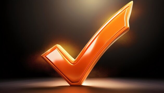 A glowing orange checkmark symbolizes approval and success against a dark background.