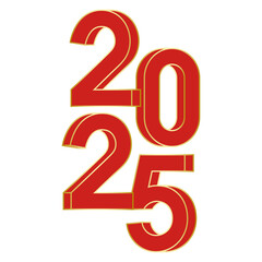 Red three-dimensional numeral 2025 with gold strokes