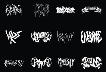 Wicked text typography hardcore metal style collection illustration vector clip art poster element t shirt design editable