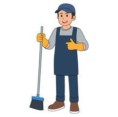 Cartoon Man Cleaning Service Vector Illustration