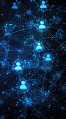 Social media network connection, people icons on black background. Global internet technology and online data exchange