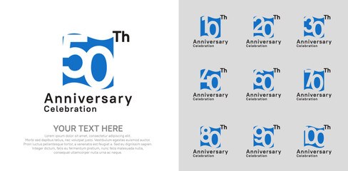 Anniversary logo set vector design, blue and black color for celebration event