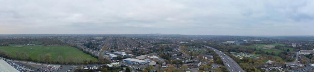 Panoramic Birmingham Perry Barr Central City. It is a major city in England, West Midlands Region of United Kingdom. Drone's Camera Footage During Mostly Cloudy Early Morning on November 4th, 2024