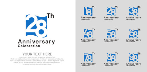 Anniversary logo set vector design, blue and black color for celebration event