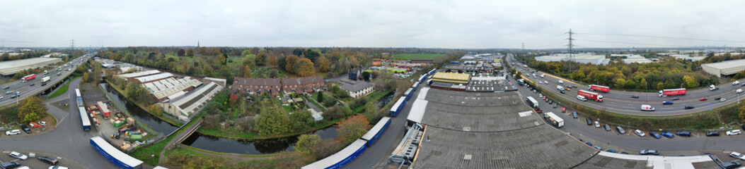 Panoramic Birmingham Perry Barr Central City. It is a major city in England, West Midlands Region of United Kingdom. Drone's Camera Footage During Mostly Cloudy Early Morning on November 4th, 2024