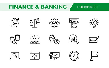 Finance Management Icon Set. Professional and sleek icons for budgeting, expense tracking, and investment management, ideal for finance apps, tools, and platforms.