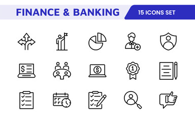 Finance Management Icon Set. Professional and sleek icons for budgeting, expense tracking, and investment management, ideal for finance apps, tools, and platforms.
