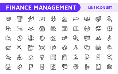 Finance Management Icon Set. Professional and sleek icons for budgeting, expense tracking, and investment management, ideal for finance apps, tools, and platforms.