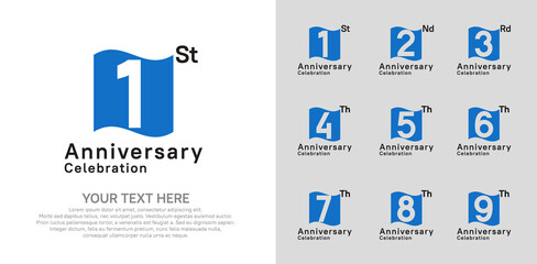 Anniversary logo set vector design, blue and black color for celebration event