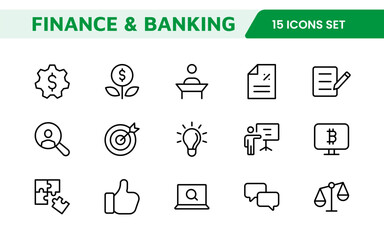 Finance Management Icon Set. Professional and sleek icons for budgeting, expense tracking, and investment management, ideal for finance apps, tools, and platforms.
