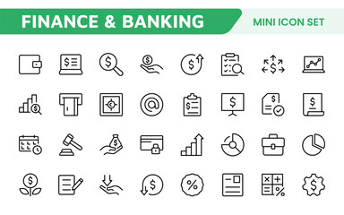 Finance Management Icon Set. Professional and sleek icons for budgeting, expense tracking, and investment management, ideal for finance apps, tools, and platforms.