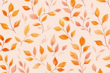 Fototapeta premium Vintage minimalist foliage pattern featuring light orange leaves on a soft pink background for home decor and textile applications