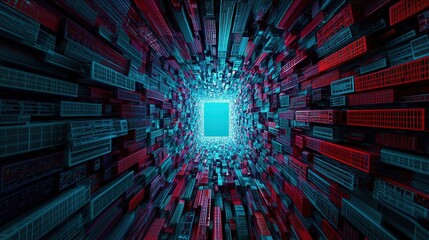 Futuristic Data Center Tunnel with Neon Lights