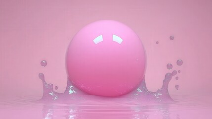 Obraz premium Pink Sphere Splashing in Liquid Abstract 3D Render Iridescent Gradient Background