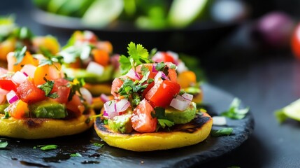 Colorful Sopes with Fresh Toppings and Vibrant Ingredients