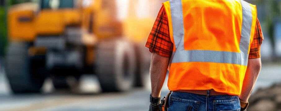 Urban Worker in High-Visibility Jacket at Construction Site