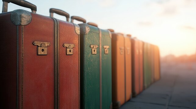 Vintage Suitcases Lined Up  Ready for Travel Adventure