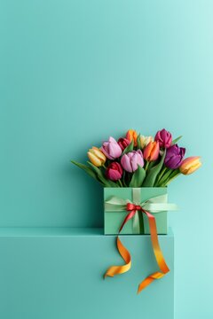 Gift box with tulip flower