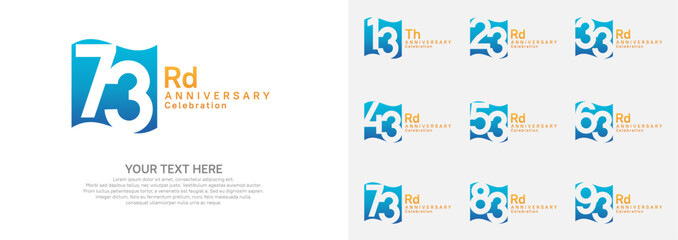 Anniversary logo set vector design, blue and orange color for celebration event