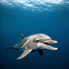 Fototapeta premium Dolphin in the underwater world. Dolphin undersea background. Ocean wild life