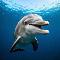 Fototapeta premium Dolphin in the underwater world. Dolphin undersea background. Ocean wild life