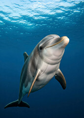 Fototapeta premium Dolphin in the underwater world. Dolphin undersea background. Ocean wild life