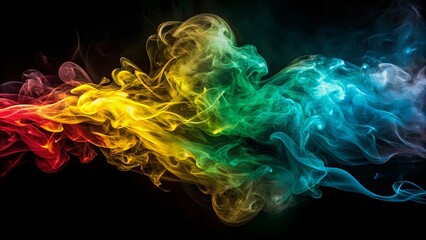 Obraz premium Abstract Smoke Swirling in Vibrant Hues of Red, Yellow, Green, and Blue Against a Dark Background