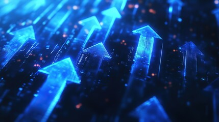 Abstract blue arrows indicating growth and progress in a digital space.