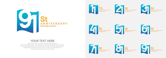 Anniversary logo set vector design, blue and orange color for celebration event
