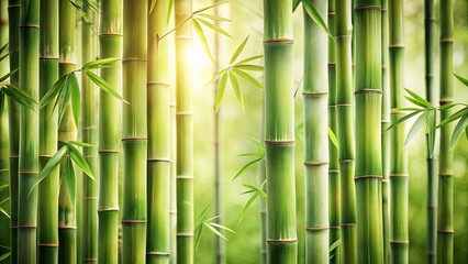 Fototapeta premium A Lush Grove of Bamboo Stalks Illuminated by Sunlight, Displaying the Elegant Texture of Nature's Design