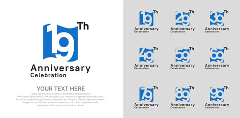 Anniversary logo set vector design, blue and black color for celebration event