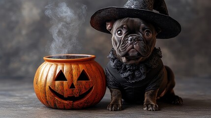 French Bulldog dressed as a spooky yet adorable vampire for Halloween fun