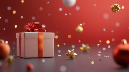 Obraz premium Beautifully Wrapped Christmas Gift Box.Festive Christmas Gift Boxes Background with Holiday Sparkle.