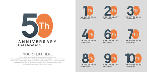 Anniversary logo set vector design, black and orange color for celebration event
