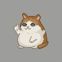Fat cat with thumb up, pixel art meme