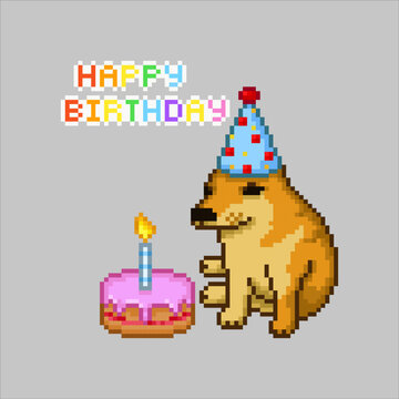 Happy birthday dog ​​meme pixel art