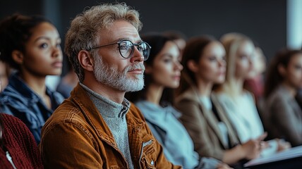 Obraz premium Professionals focused on presentation at business meeting with diverse audience