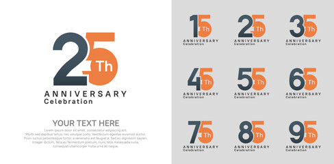 Anniversary logo set vector design, black and orange color for celebration event