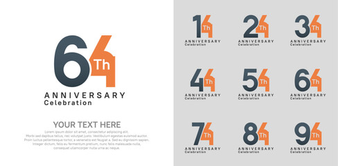 Anniversary logo set vector design, black and orange color for celebration event