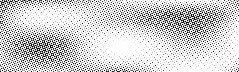 Grunge halftone background. Faded grit noise gradient texture. White and black sand wallpaper. Wide retro pixelated backdrop. Anime or manga style comic overlay. Halftone gritty print. Vector