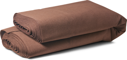 dark brown fabric floor carpet roll folded in half isolated white background, easy to handle, transport or store concept