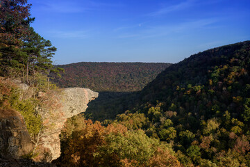 The breathtaking view from Whitaker Point (Hawksbill Crag) in Arkansas' Ozark National Forest,...