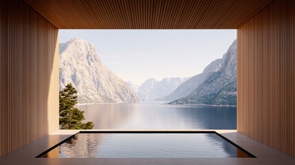 Modern Minimalist Bathroom with Mountain View and Infinity Pool