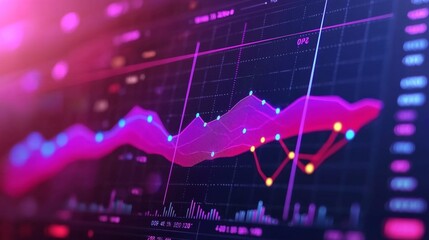Close-up view of a computer screen displaying a graph with pink and red lines representing data points.